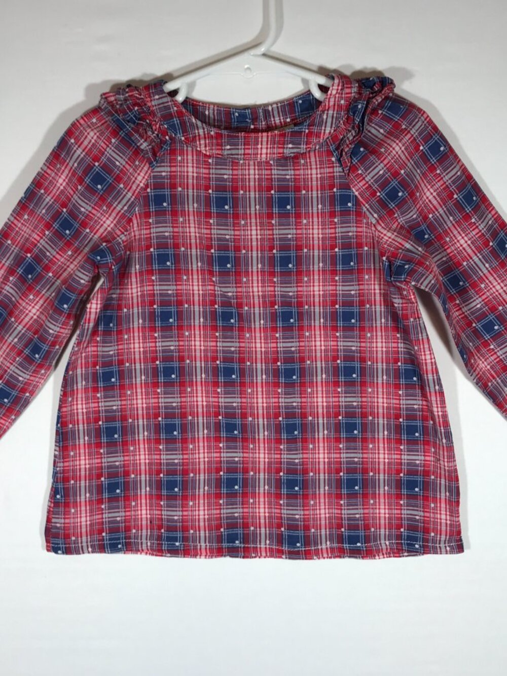 OshKosh B'gosh Girl's 4T Red Blue Lightweight Raglan Long Sleeve Pull Over Shirt